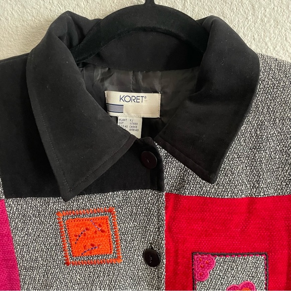 Vintage Koret Black Patchwork Embroidered Collared Retro Jacket Blazer - Picture 2 of 7